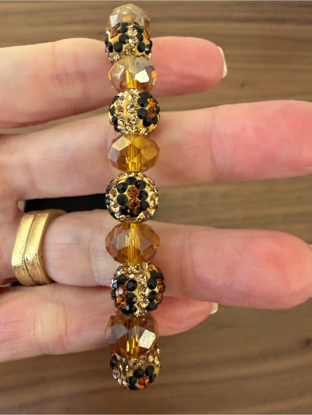 Handmade Amber Brown Crystal Rhinestone Beaded Stretch Bracelet